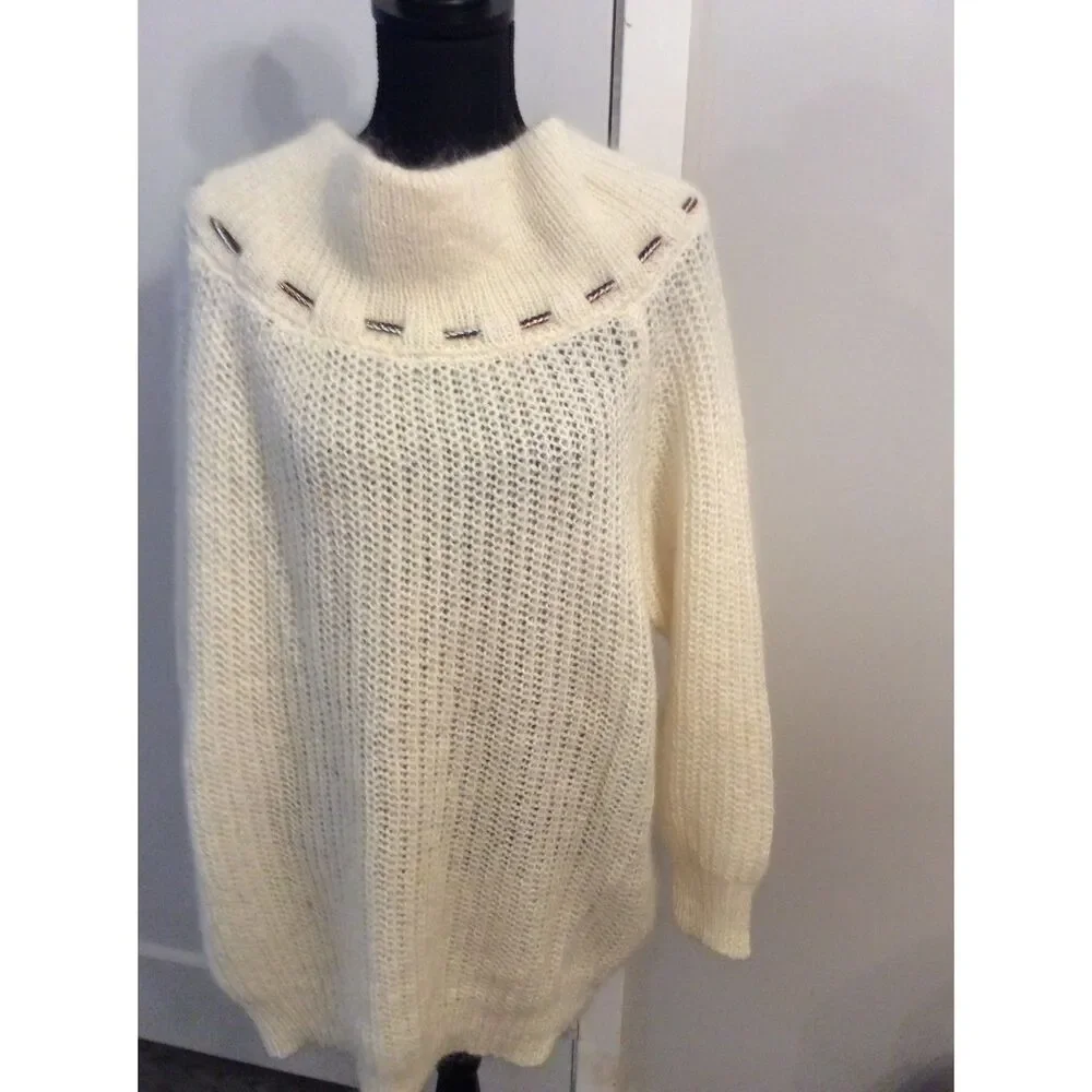 Vintage Avon Funnel Neck Soft Sweater Large L Mohair Knit 80s Oversized SOFT